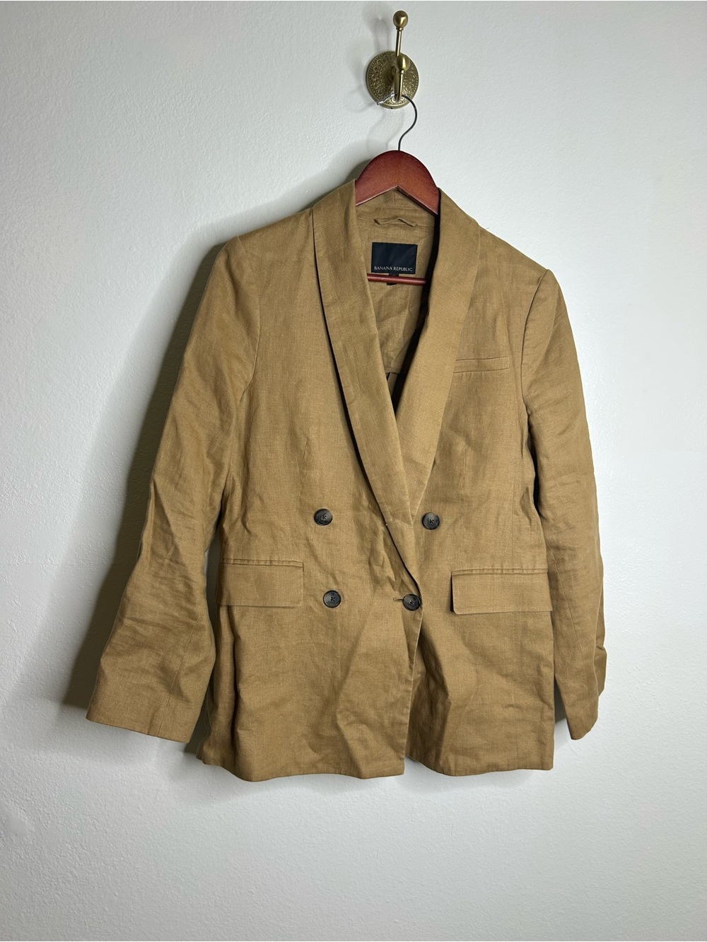Banana Republic 100% Linen Double Breasted Oversized Tan Blazer Size 10